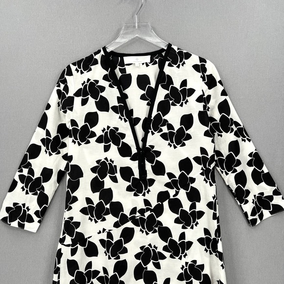 THAKOON ADDITION Tunic Womens 0 White Black Cotton Silk Voile 3/4 sleeve - Picture 3 of 15